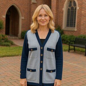 Vintage St. John Blue Colorblock Long Formal Jacket Special Occasion Size L